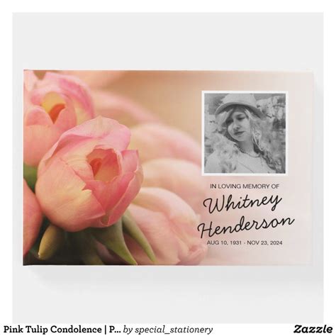Pink Tulip Condolence Photo Funeral Remembrance Guest Book Zazzle