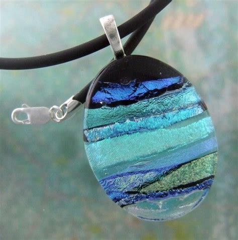 Aqua Ribbons Pendant Handmade Fused Glass Jewelry Dichroic Glass Jewelry Dichroic Pendant