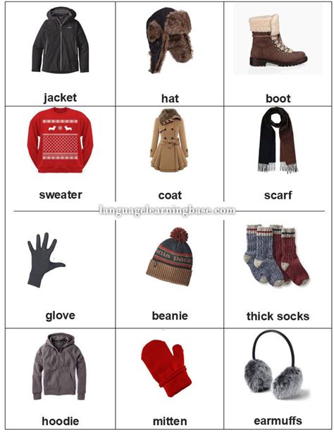 Vocabulary For Winter Clothes Winter Activities Learn English