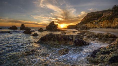 Wallpaper Landscape Sunset Sea Bay Rock Nature Shore Sunrise