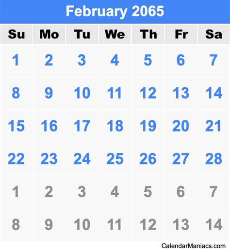 February 2065 Calendar