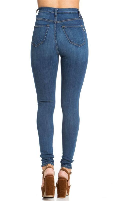 5 Button High Waisted Skinny Jeans Blue