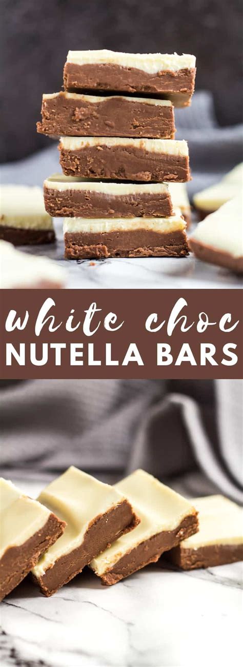 White Chocolate Nutella Bars Stacked On Top Of Each Other With The Text