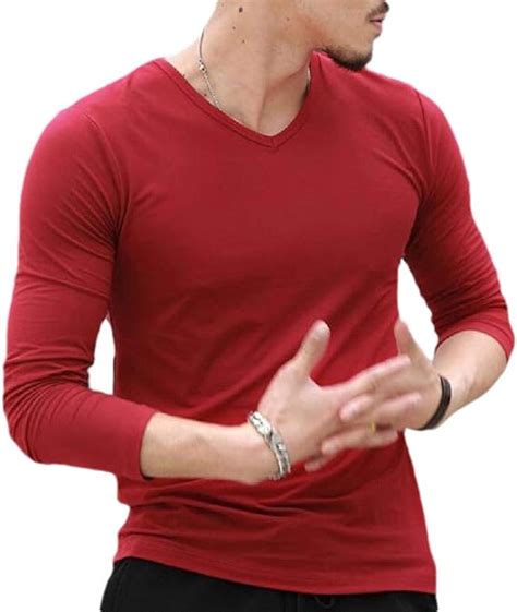 Mens Basic Long Sleeve V Neck Slim Fit Top Muscle Cotton Undershirts T