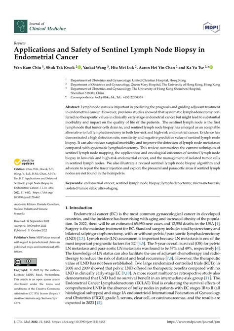 Pdf Applications And Safety Of Sentinel Lymph Node Biopsy In