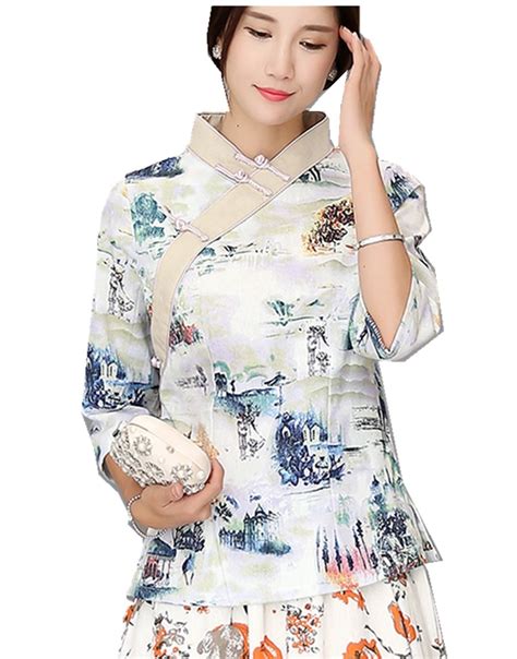 shanghai story chinese traditional summer top vintage women blend linen blouse shirt chinese