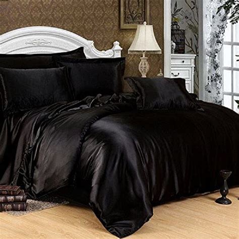 Black Satin Super King Size Duvet Cover And Fitted Sheet Set By Country