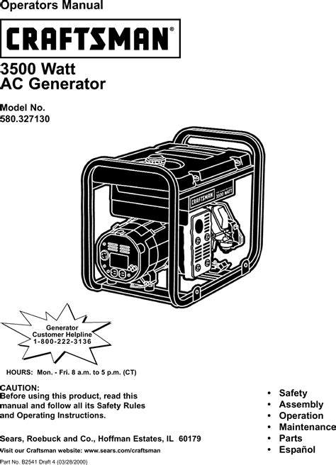 Craftsman 580327130 User Manual 3500 Watt A C Generator Manuals And