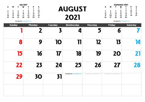 Free Printable August 2021 Calendar 10 Templates