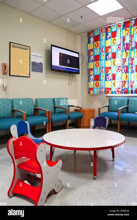 Waiting Room At A Pediatric Clinic With Small Colorful Table And