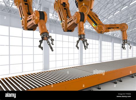 Automation Factory Concept Rendering Robot Arm Warehouse Robot Conveyor