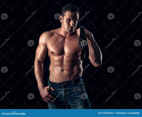 Man With Muscular Body And Leather Belt Punishment Concept Brutal Guy