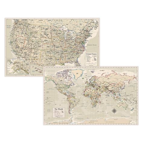 Buy Antique Laminated World And Us Set 18 X 29 Wall Chart S Of The