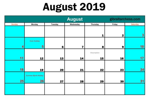 August 2019 Excel Printable Calendar Calendar Template August 2019