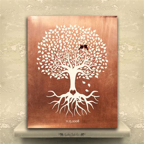 Visit www.yearsoflove.com to discover more 7th anniversary gift ideas like this hand hammered copper plate with etchings. 7 Year Anniversary Metal Print Faux Copper Minimalist