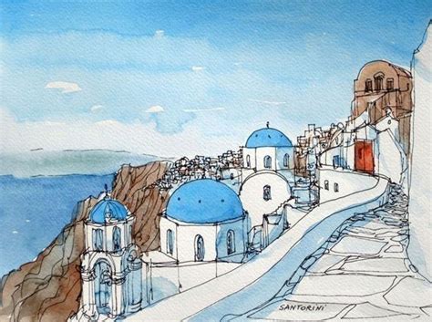 Pin By Annie On Santorini Summer Greece Art Watercolor Architecture Art