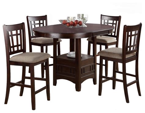 Rustic industrial adjustable height pub table set the jazzie pub collection features bases constructed from reclaimed repurposed cast iron in a two tone antique washed finish. Rosy Brown 5 PC Counter Height Dining Set Round Table w ...