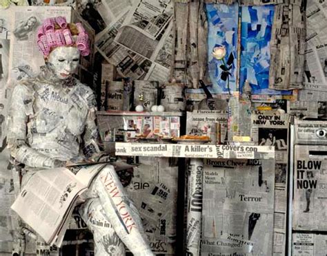 Woman W Curlers Covered In Newspapers Body Art Painting Figure
