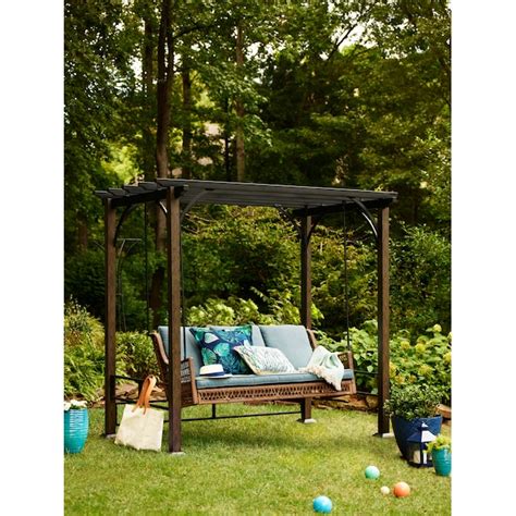 Allen Roth Swings 3 Person Brown Stainless Steel Outdoor Swing At