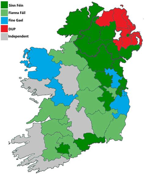 Largest Party In Every Constituency In Ireland By First Preference Vote