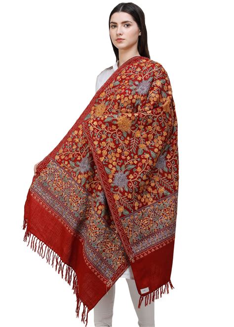 Karanda Red Shawls From Amritsar With Ari Embroidered Flowers All Over