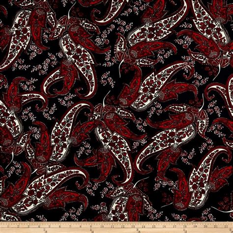 Telio Monaco Stretch Ity Knit Paisley Print Navyred Fabric Design