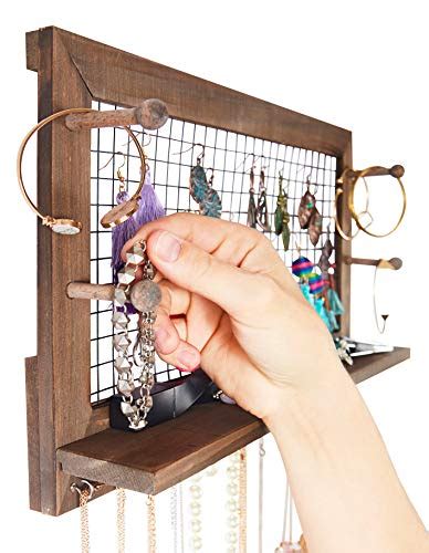 Rustic Jewelry Organizer Wall Mount With Bracelet Pegs Necklace