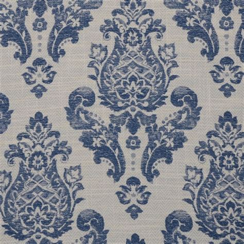 Royal Blue Damask Linen Upholstery Fabric By The Yard M5413 Linen