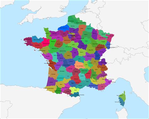 Frankrijk heeft inclusief overzeese gebiedsdelen een oppervlakte van ruim 16 keer nederland. Topografie Departementen van Frankrijk | www.topomania.net