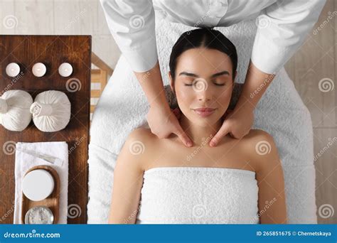 Young Woman Enjoying Professional Massage In Spa Salon Top View Stock Image Image Of People
