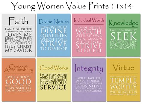 11x14 Lds Young Women Values 8 Print Value Pack Digital