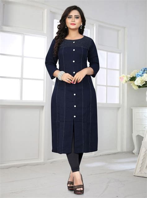 Shop Navy Blue Cotton Readymade Kurti 147116 Online At Best Price From Vast Collection Of