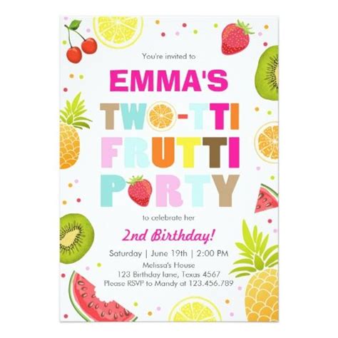 Two Tti Frutti Party Invite Tutti Fruity Birthday Fruit