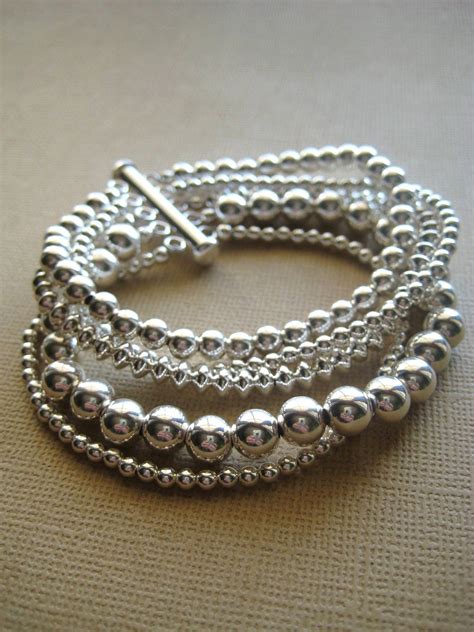 Silver Bracelet Beaded Bracelet Sterling Silver Fine Etsy Sterling