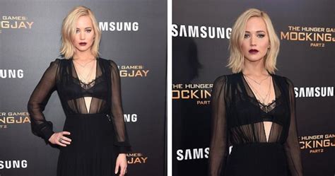 Jennifer Lawrence Vamps Things Up In A Racy Lace Bralet And Plunging Sheer Gown At The Hunger