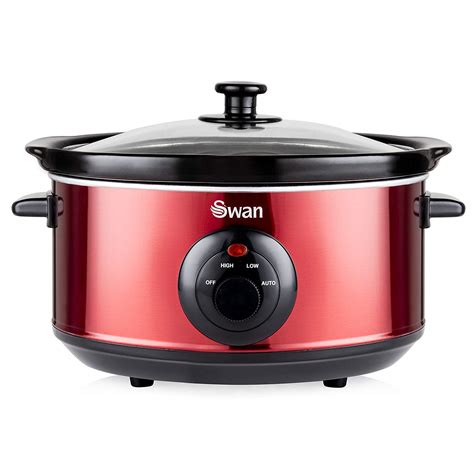 Swan Sf17020roun Oval Slow Cooker 3 5l 200w Stainless Steel Red Kettle And Toaster Man