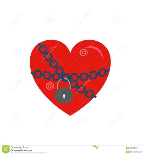 Locked Heart Wrapped In Chains Vector Illustration Isolated On White