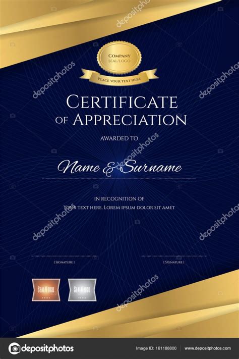 Luxury Certificate Template With Elegant Blue And Golden Border — Stock