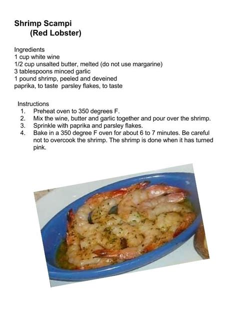 Add shrimp, and cook 2 minutes on each side. Red Lobster: Shrimp Scampi | Red lobster shrimp scampi ...