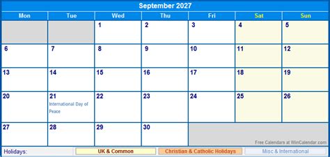 September 2027 Uk Calendar With Holidays For Printing Image Format