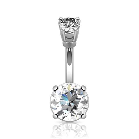 MoBody 14G Big Round Prong Set Cubic Zirconia Belly Button Ring