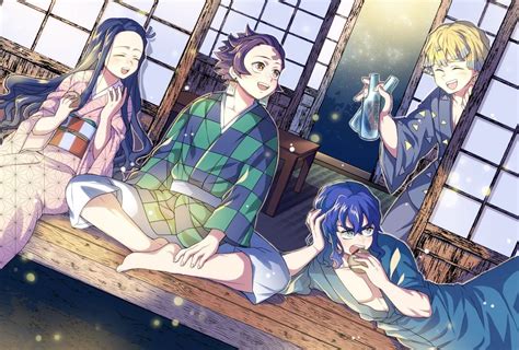 Three Anime Characters Sitting On The Floor In Front Of An Open Window One Holding Her Hand Up