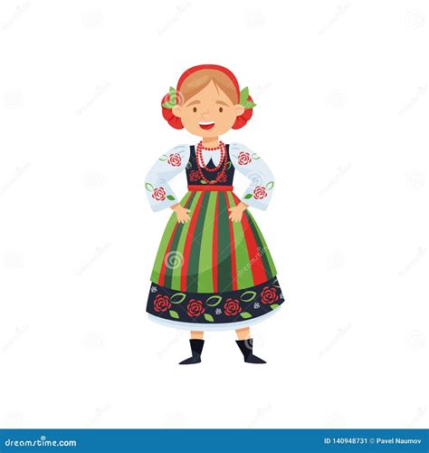 Couple Character Wearing Poland National Dress Vector Image