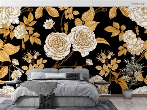 3d Hand Drawn Golden Floral Leaf Wall Mural Wallpaper Lqh 183 Wall