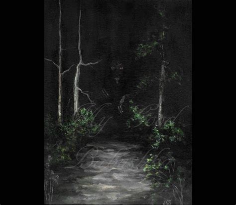 Forest Path At Night Original Painting Spooky Darkness Monster