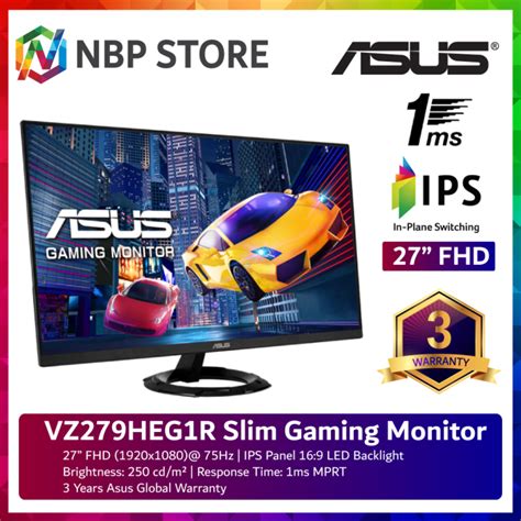 Asus Vz279heg1r 27 Fhd 75hz Gaming Monitor Freesync Ultra Slim Hdmi