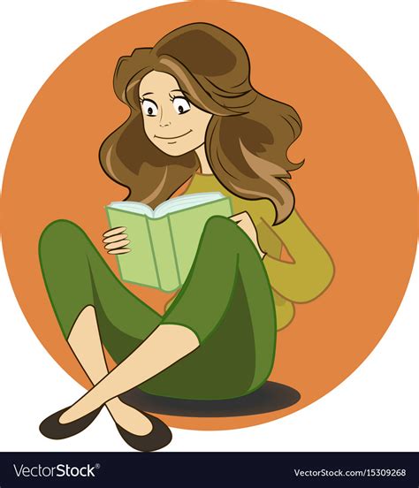 Cute Cartoon Girl Reading Book