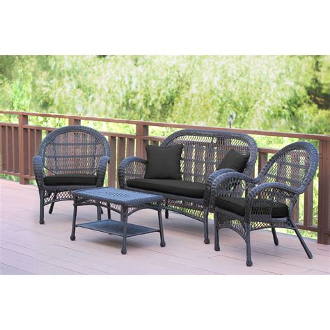 4 Piece Brown Wicker Outdoor Furniture Patio Conversation Set Black