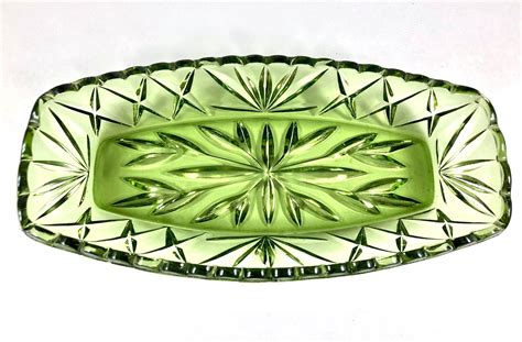 Vintage Hazel Atlas Celery Green Glass Crystal Relish Dish Etsy