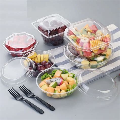 50 Set Clear Plastic Fruit Salad Bowls Packaging Boxes Transparent